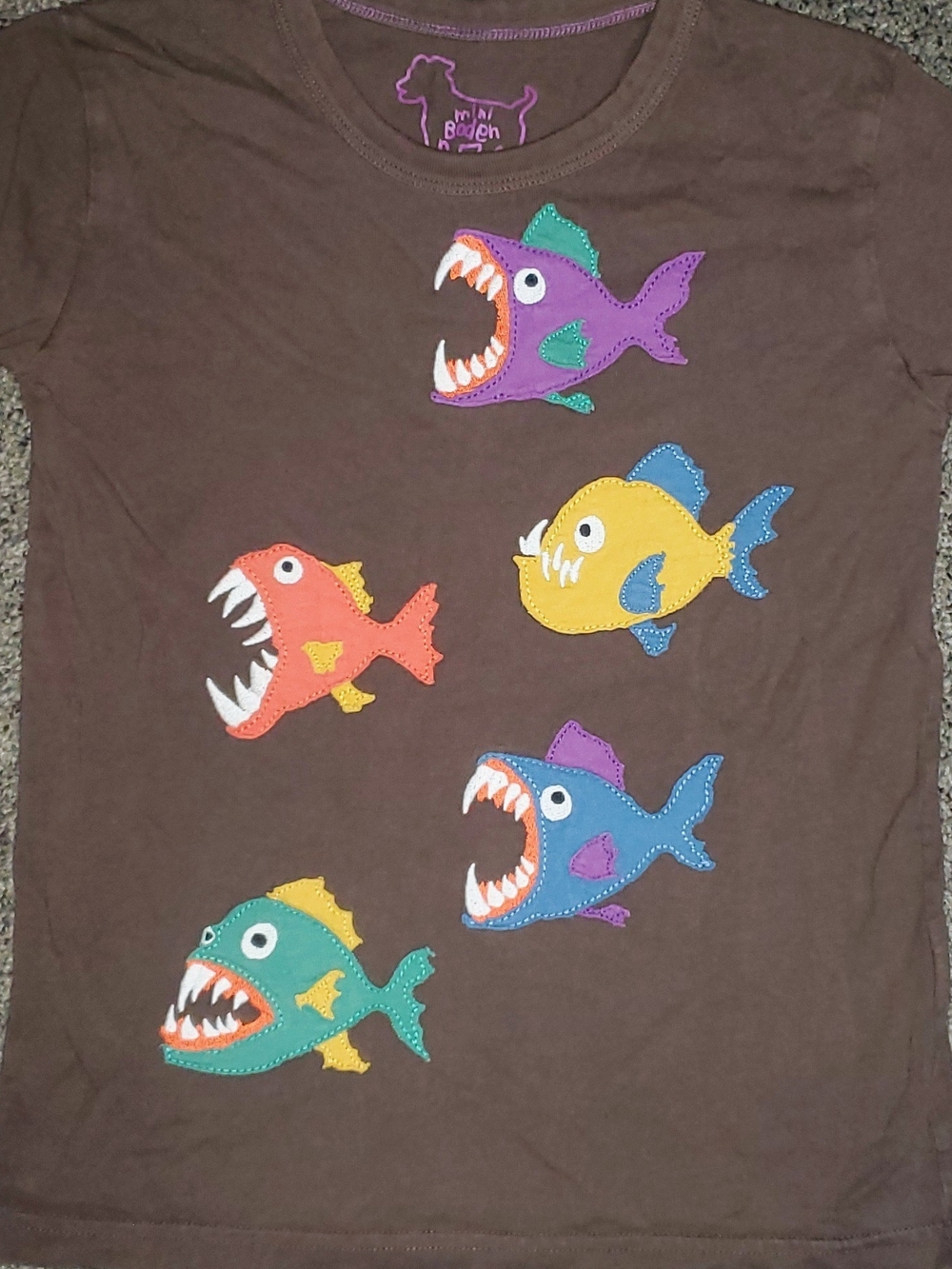 Mini Boden Sz 6/7 Fish Appliqués Vguc Long Sleeve